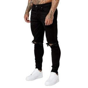Legend Premium Skinny Fit Jeans Destroyed Knee Rip Jeans in Black, Size 32X30‌‌‌